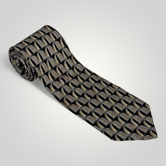 Ermenegildo Zegna Other - Ermenegildo Zegna Disegno Esclusivo Silk Neck Tie Mens Made in Italy Gold Silver